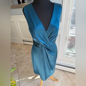 NWT teal satin ST JOHN cocktail dress size 6